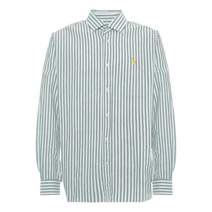 Camicia da uomo in misto cotone e lino con logo U.S. Polo Assn | US41104028740